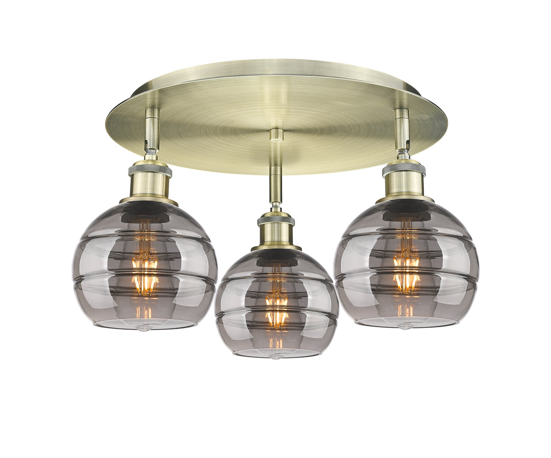 Innovations Lighting Rochester 6" Flush Mount - Antique Brass Ceiling Flush Mounts Innovations Lighting Light Smoke ; Glass Type: Smoked  