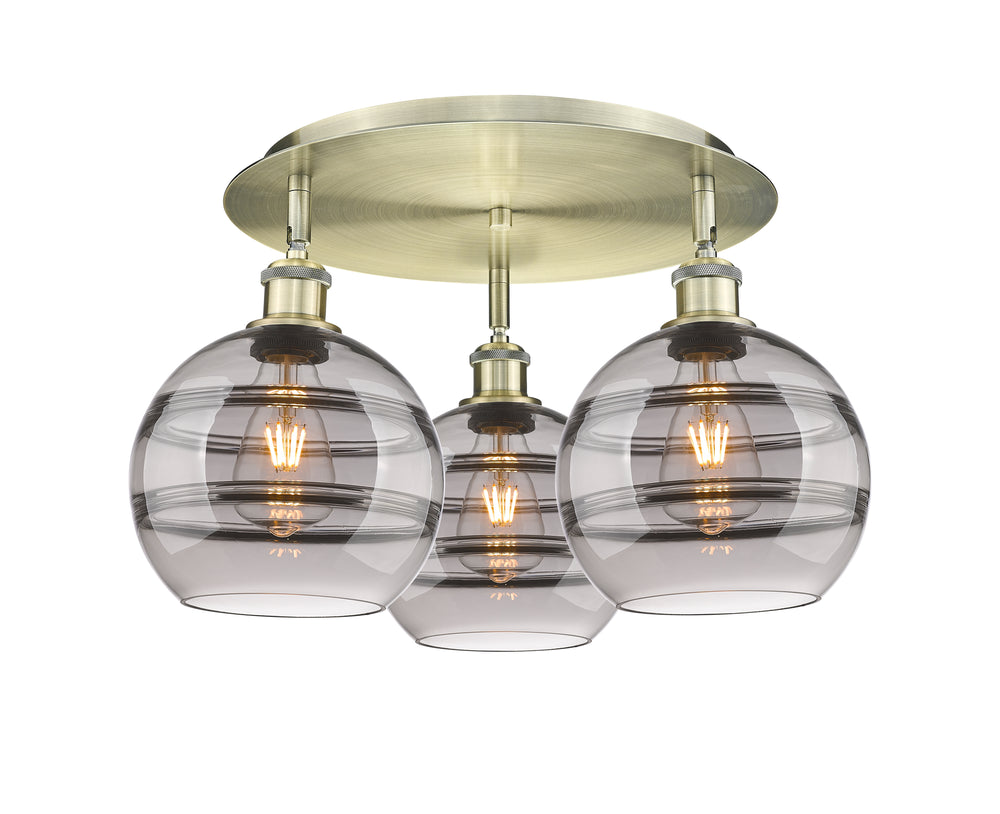 Innovations Lighting Rochester 8" Flush Mount - Antique Brass Ceiling Flush Mounts Innovations Lighting Light Smoke ; Glass Type: Smoked  