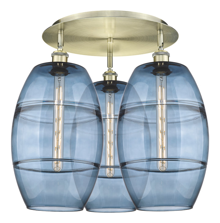 Innovations Lighting Vaz 10" Flush Mount - Antique Brass Ceiling Flush Mounts Innovations Lighting Blue  ; Glass Type: Blue  