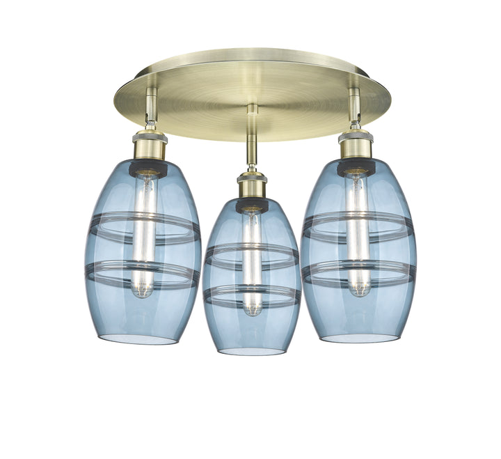 Innovations Lighting Vaz 6" Flush Mount - Antique Brass Ceiling Flush Mounts Innovations Lighting Blue  ; Glass Type: Blue  