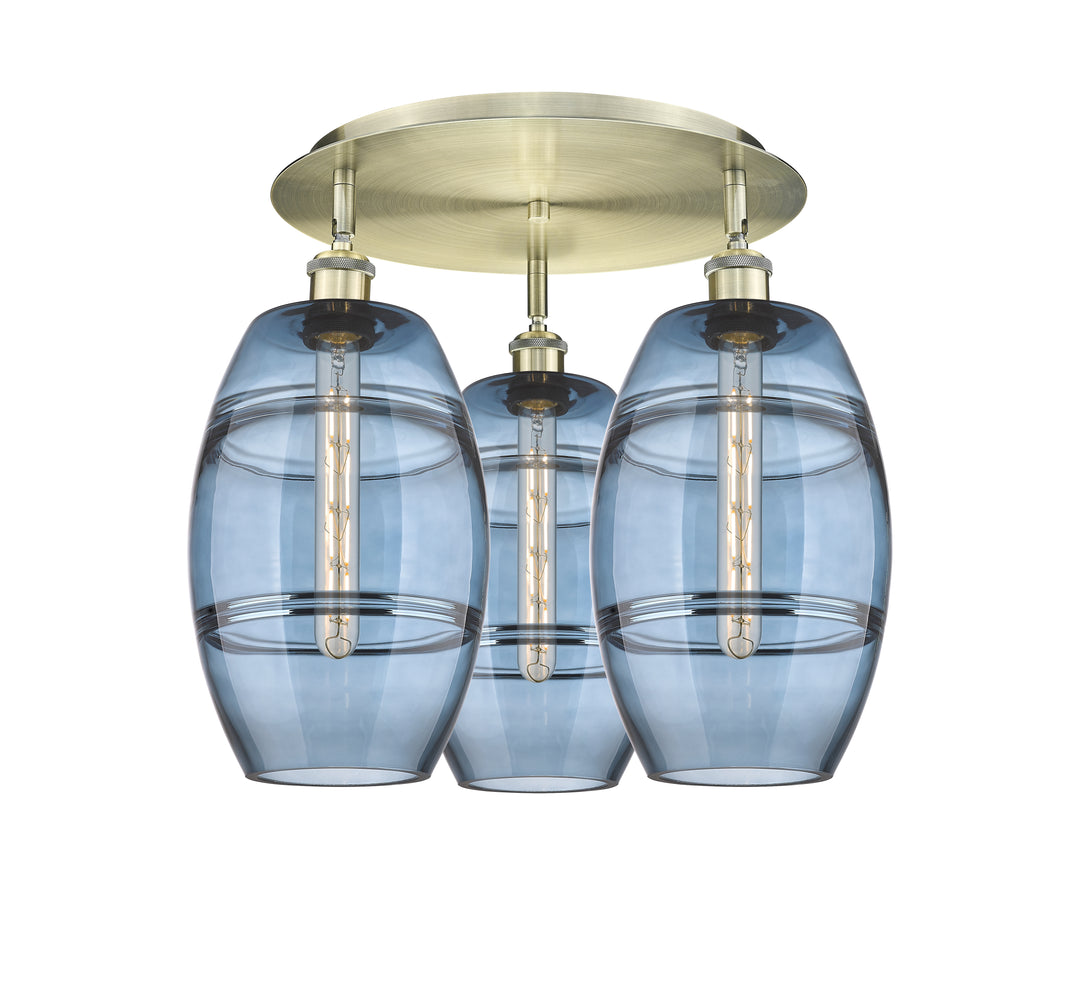 Innovations Lighting Vaz 8" Flush Mount - Antique Brass Ceiling Flush Mounts Innovations Lighting Blue  ; Glass Type: Blue  