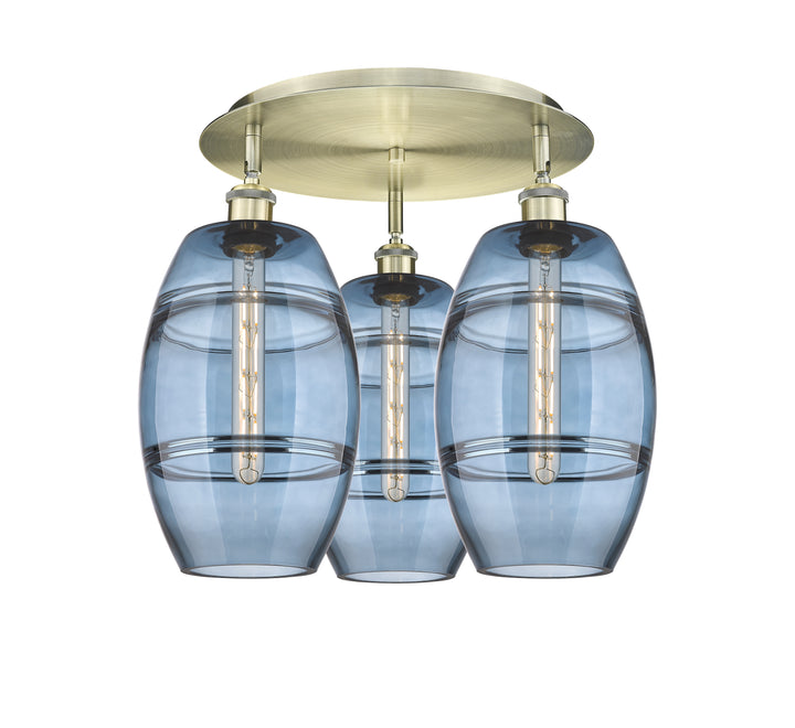 Innovations Lighting Vaz 8" Flush Mount - Antique Brass Ceiling Flush Mounts Innovations Lighting Blue  ; Glass Type: Blue  