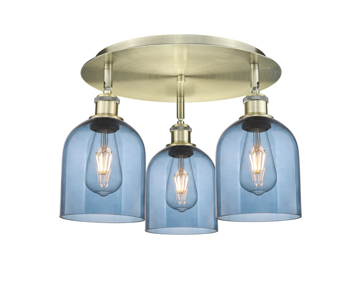 Innovations Lighting Bella 6" Flush Mount Ceiling Flush Mounts Innovations Lighting Antique Brass Blue  ; Glass Type: Blue 