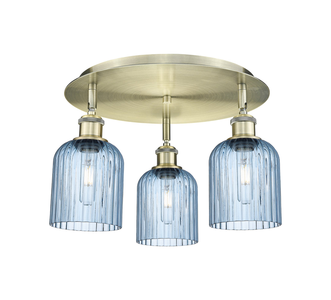 Innovations Lighting Bridal Veil 5" Flush Mount Ceiling Flush Mounts Innovations Lighting Antique Brass Princess Blue ; Glass Type: Princess Blue; Ribbed 