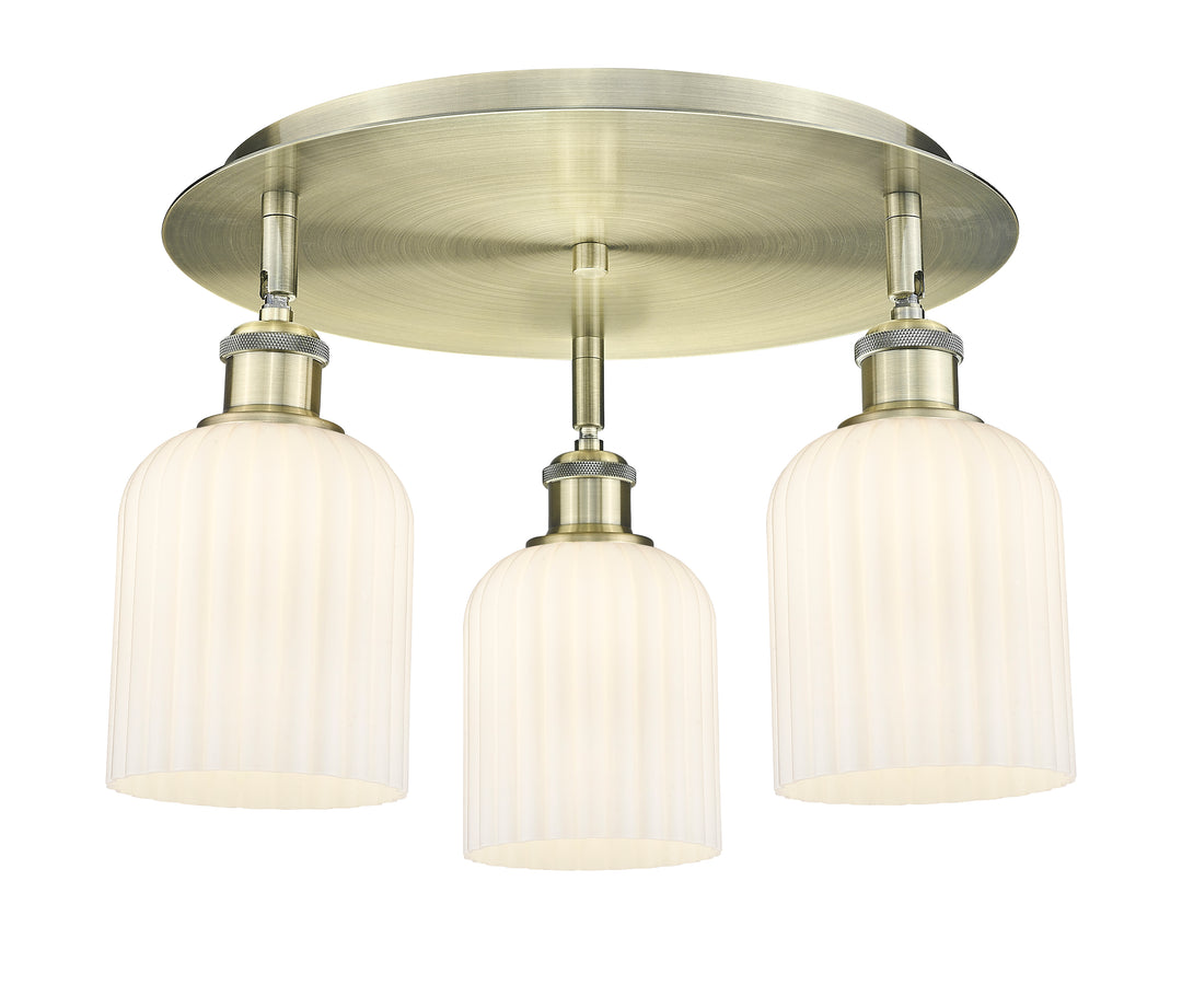 Innovations Lighting Bridal Veil 5" Flush Mount Ceiling Flush Mounts Innovations Lighting Antique Brass Gloss White ; Glass Type: Gloss White; Ribbed 