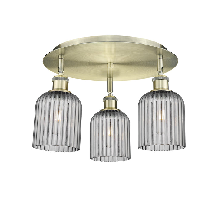 Innovations Lighting Bridal Veil 5" Flush Mount Ceiling Flush Mounts Innovations Lighting Antique Brass Light Smoke ; Glass Type: Light Smoke; Ribbed 