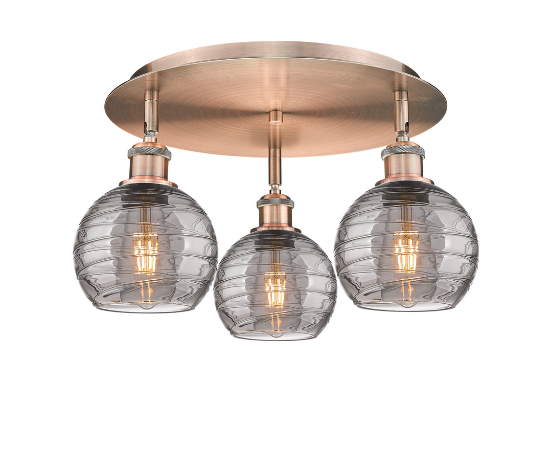 Innovations Lighting Athens Deco Swirl 6" Flush Mount Ceiling Flush Mounts Innovations Lighting Antique Copper Light Smoke Deco Swirl ; Glass Type: Smoked 