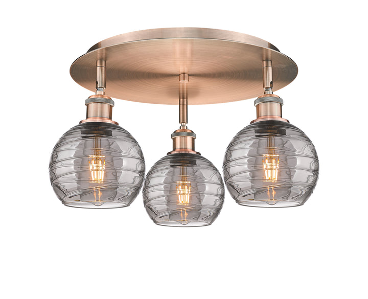 Innovations Lighting Athens Deco Swirl 6" Flush Mount Ceiling Flush Mounts Innovations Lighting Antique Copper Light Smoke Deco Swirl ; Glass Type: Smoked 