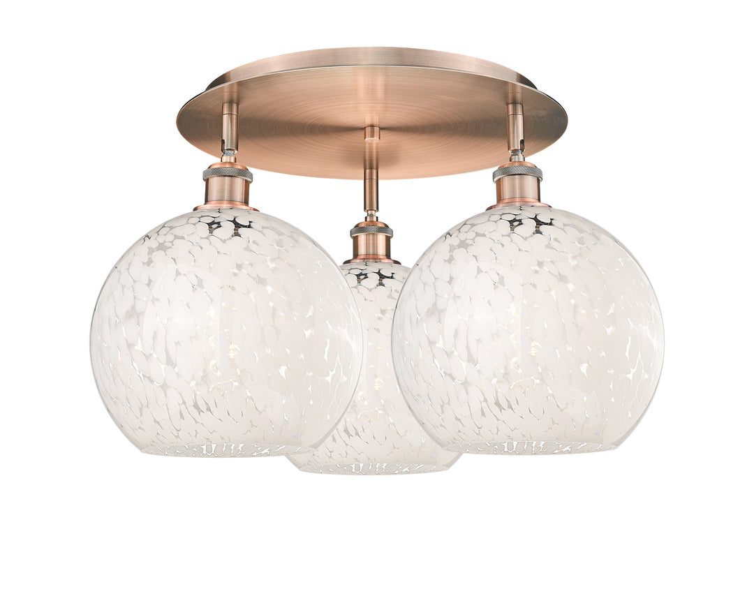 Innovations Lighting White Mouchette 10" Flush Mount - Antique Copper Ceiling Flush Mounts Innovations Lighting White Mouchette ; Glass Type: White  