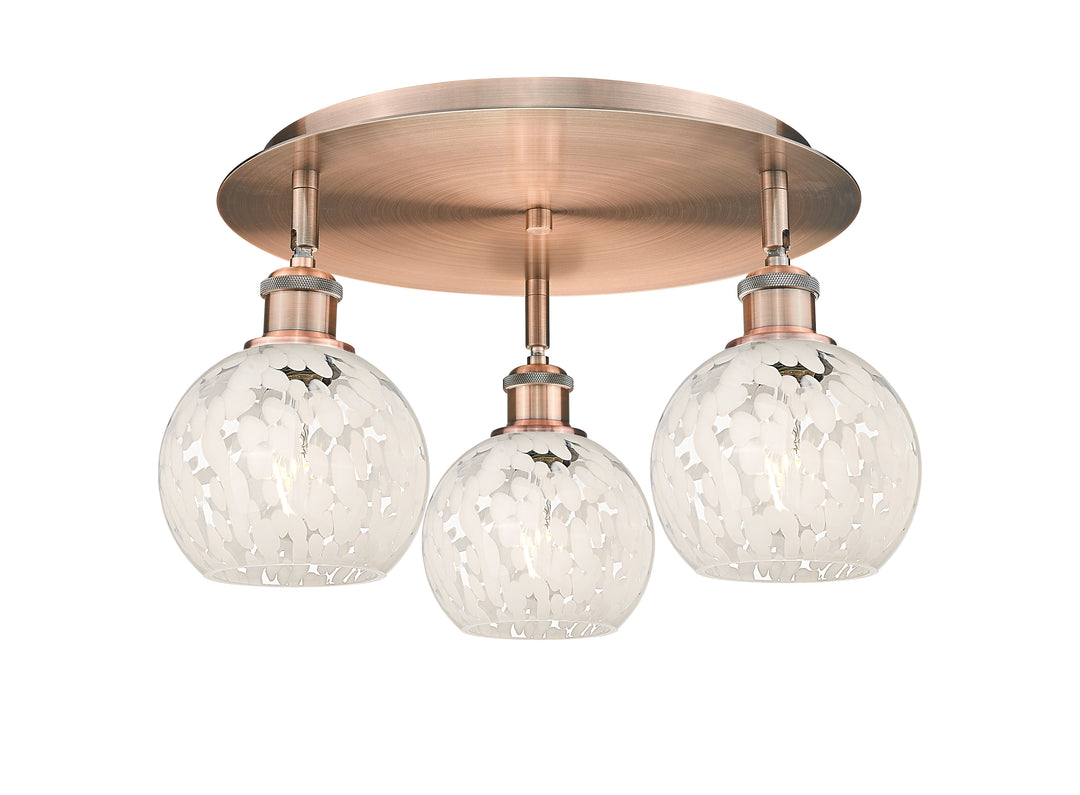 Innovations Lighting White Mouchette 6" Flush Mount - Antique Copper Ceiling Flush Mounts Innovations Lighting White Mouchette ; Glass Type: White  