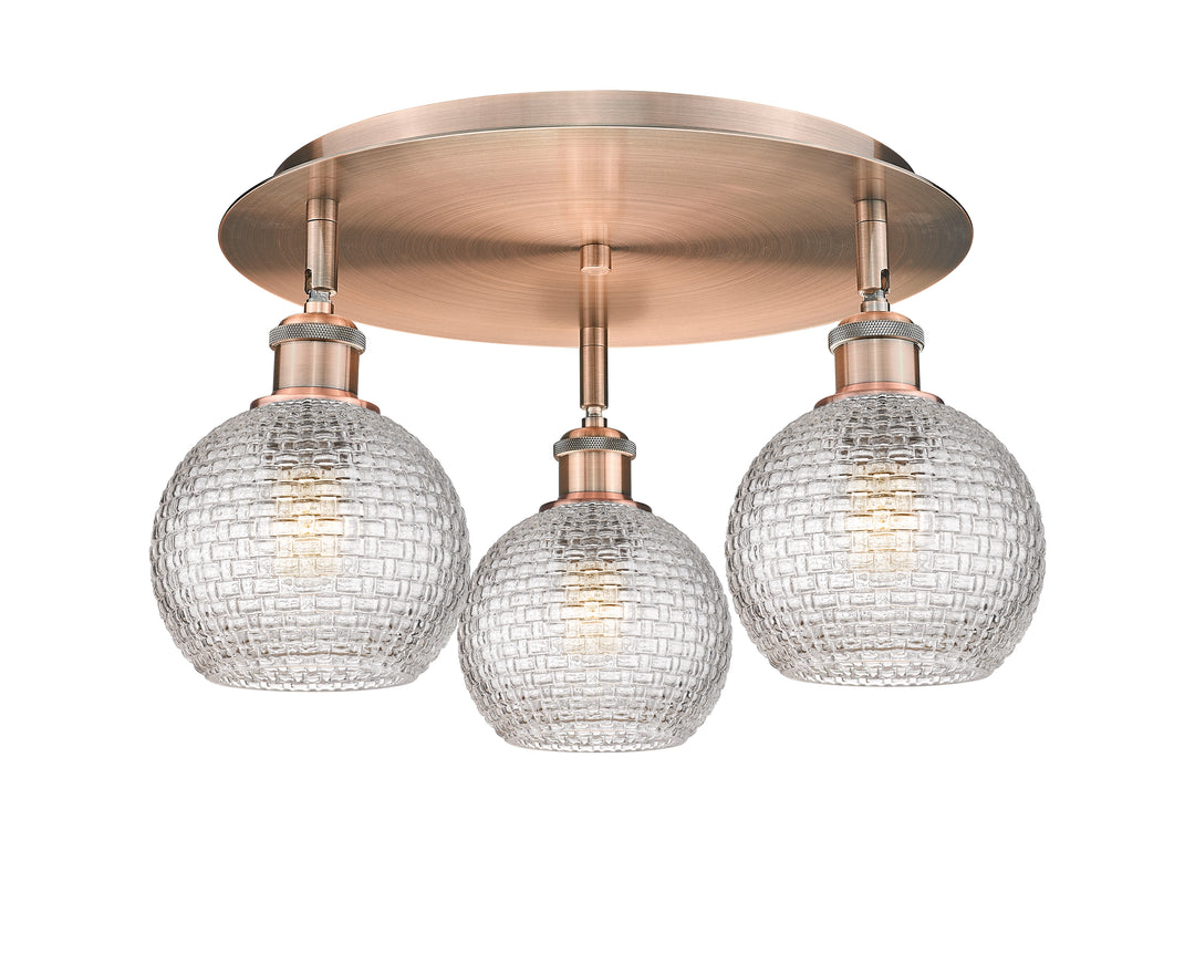 Innovations Lighting Athens 6" Flush Mount Ceiling Flush Mounts Innovations Lighting Antique Copper Clear Basket Weave ; Glass Type: Clear Basket Weave 