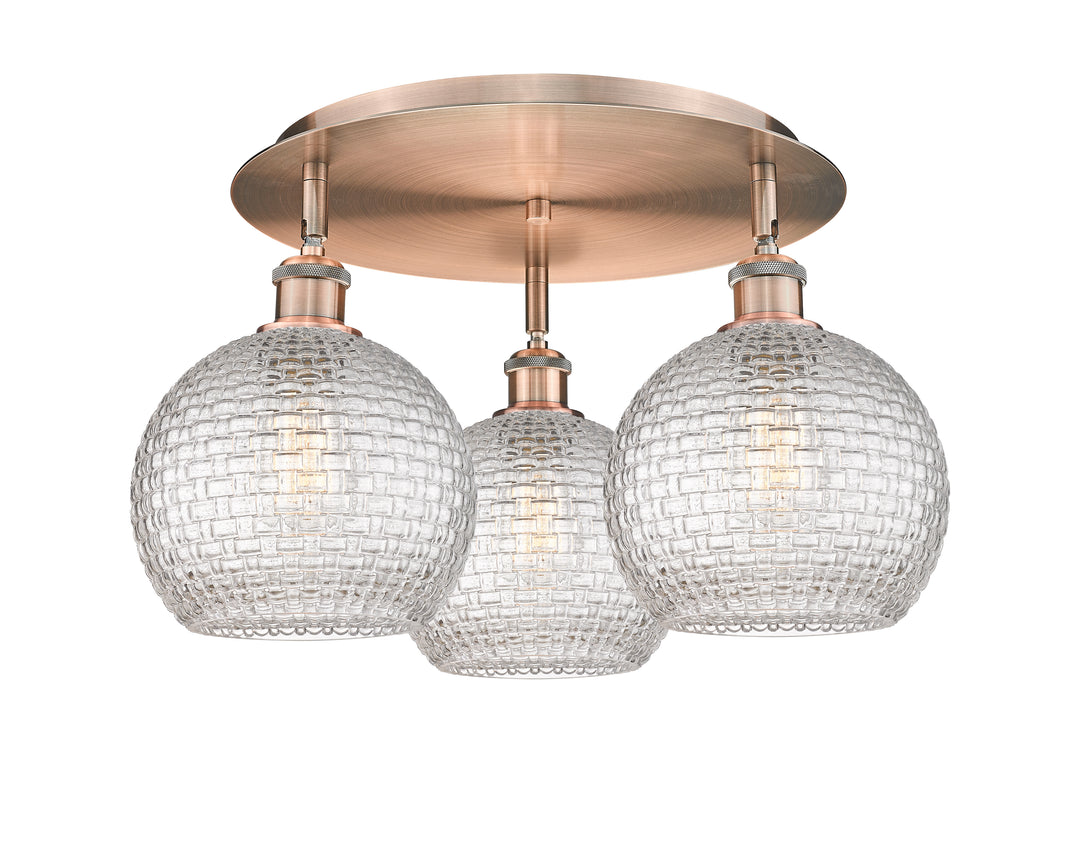 Innovations Lighting Athens 8" Flush Mount Ceiling Flush Mounts Innovations Lighting Antique Copper Clear Basket Weave ; Glass Type: Clear Basket Weave 