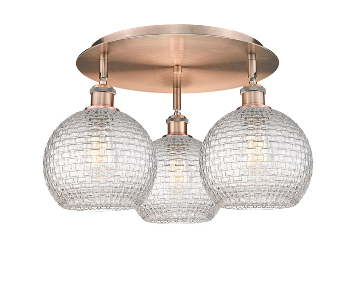 Innovations Lighting Athens 8" Flush Mount Ceiling Flush Mounts Innovations Lighting Antique Copper Clear Basket Weave ; Glass Type: Clear Basket Weave 