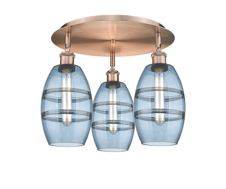 Innovations Lighting Vaz 6" Flush Mount - Antique Copper Ceiling Flush Mounts Innovations Lighting Blue  ; Glass Type: Blue  