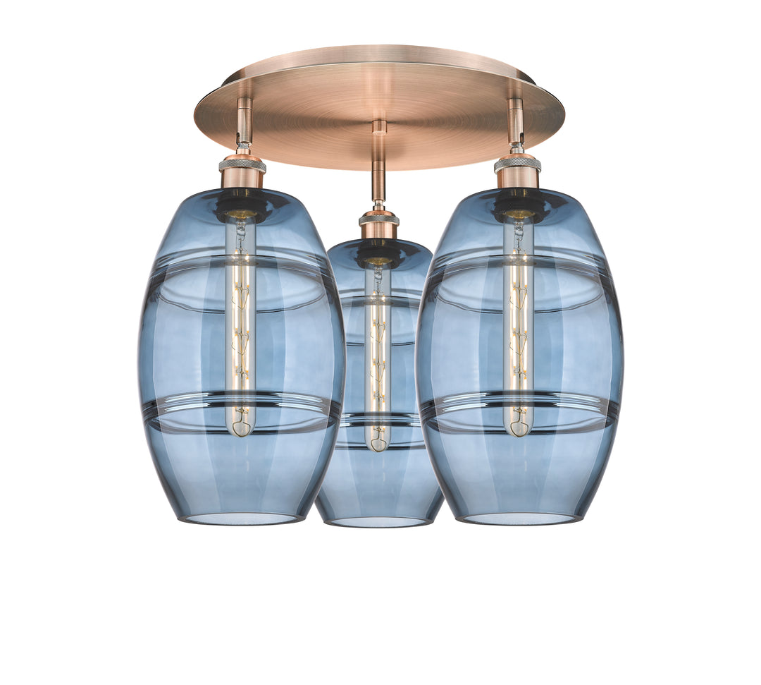 Innovations Lighting Vaz 8" Flush Mount - Antique Copper Ceiling Flush Mounts Innovations Lighting Blue  ; Glass Type: Blue  