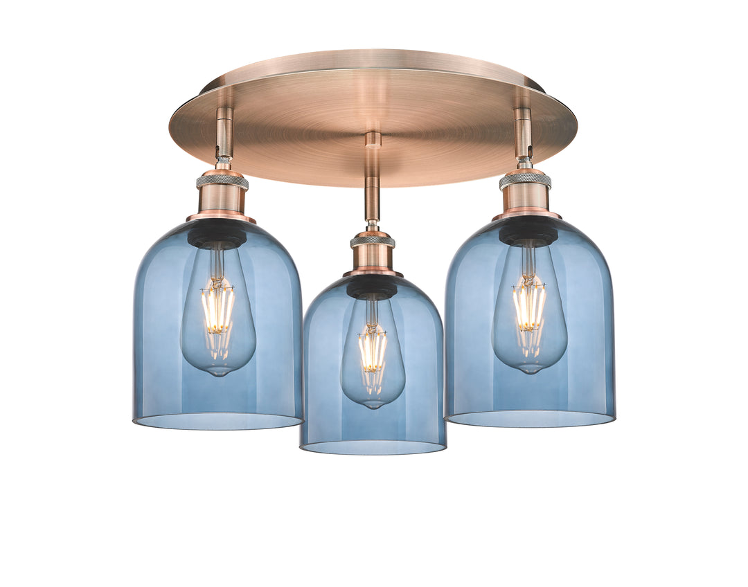 Innovations Lighting Bella 6" Flush Mount Ceiling Flush Mounts Innovations Lighting Antique Copper Blue  ; Glass Type: Blue 