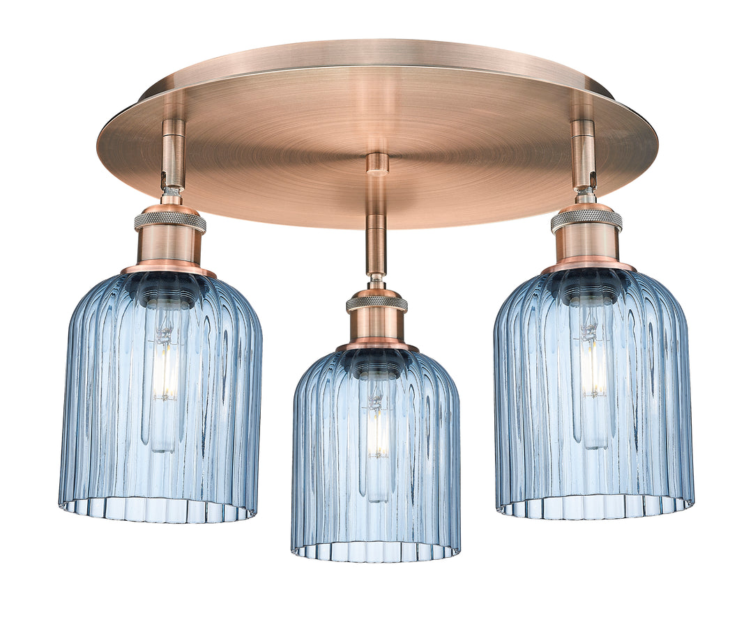 Innovations Lighting Bridal Veil 5" Flush Mount Ceiling Flush Mounts Innovations Lighting Antique Copper Princess Blue ; Glass Type: Princess Blue; Ribbed 