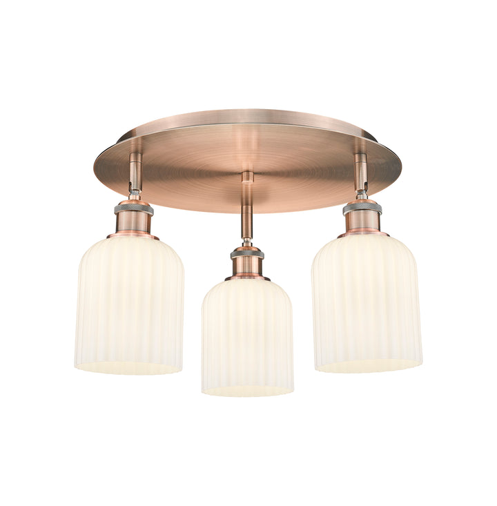 Innovations Lighting Bridal Veil 5" Flush Mount Ceiling Flush Mounts Innovations Lighting Antique Copper Gloss White ; Glass Type: Gloss White; Ribbed 