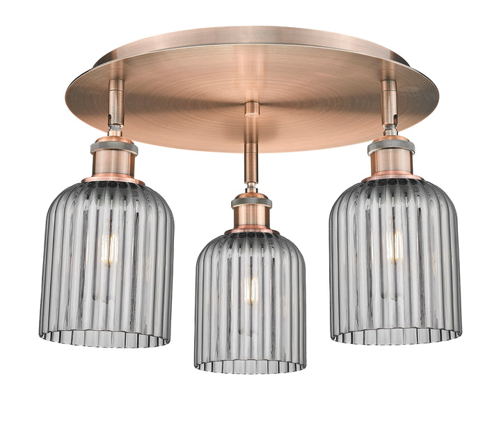 Innovations Lighting Bridal Veil 5" Flush Mount Ceiling Flush Mounts Innovations Lighting Antique Copper Light Smoke ; Glass Type: Light Smoke; Ribbed 