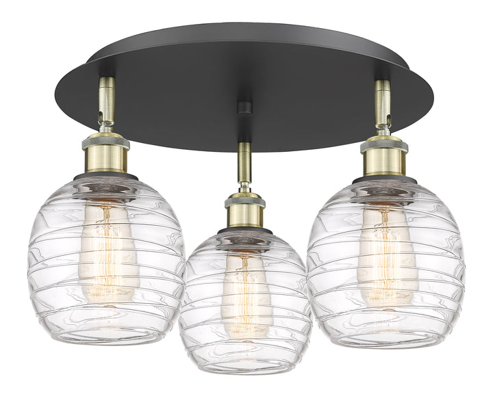 Innovations Lighting Belfast 6" Flush Mount - Black Antique Brass Ceiling Flush Mounts Innovations Lighting Deco Swirl ; Glass Type: Clear  