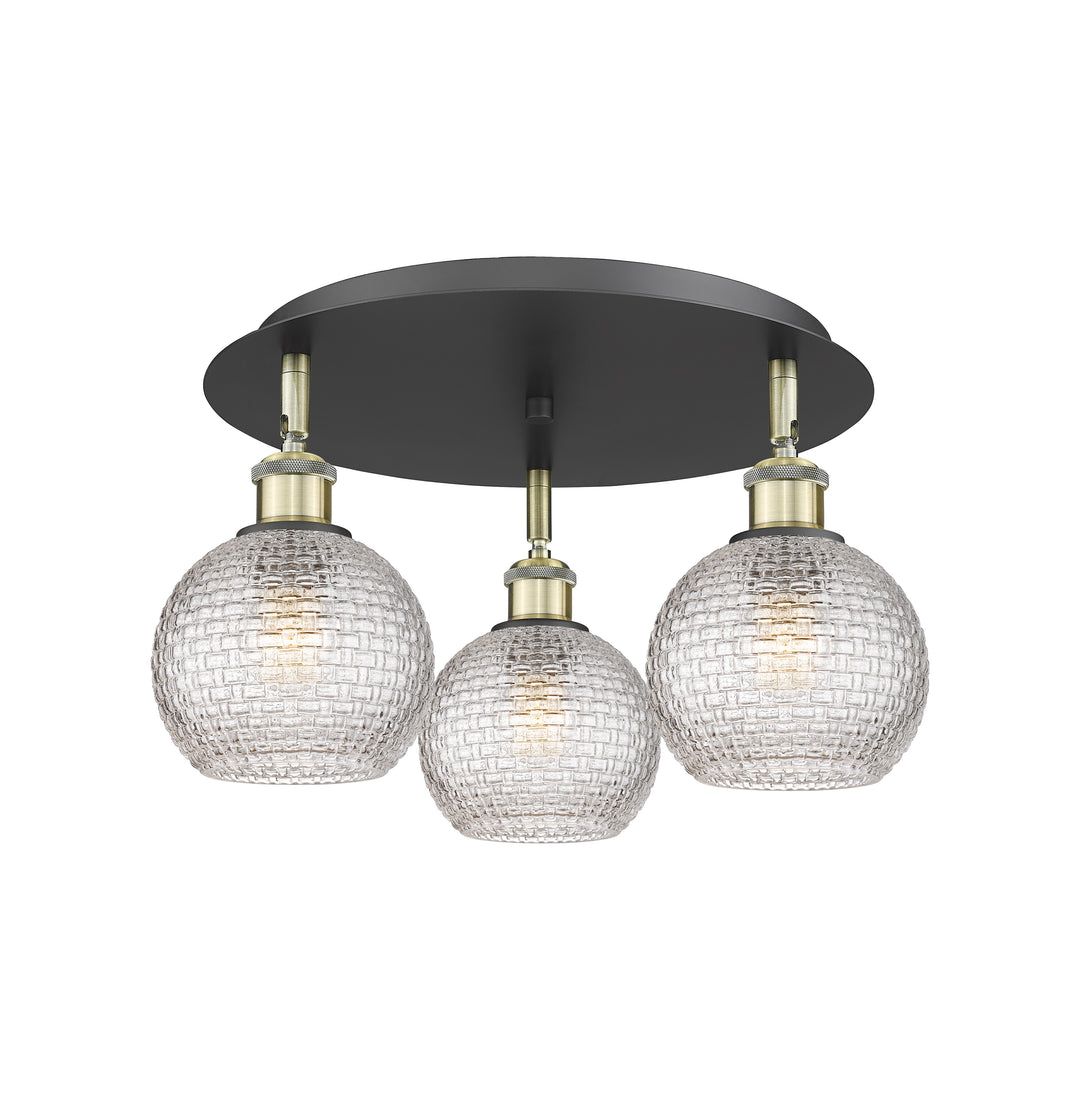 Innovations Lighting Athens 6" Flush Mount Ceiling Flush Mounts Innovations Lighting Black Antique Brass Clear Basket Weave ; Glass Type: Clear Basket Weave 