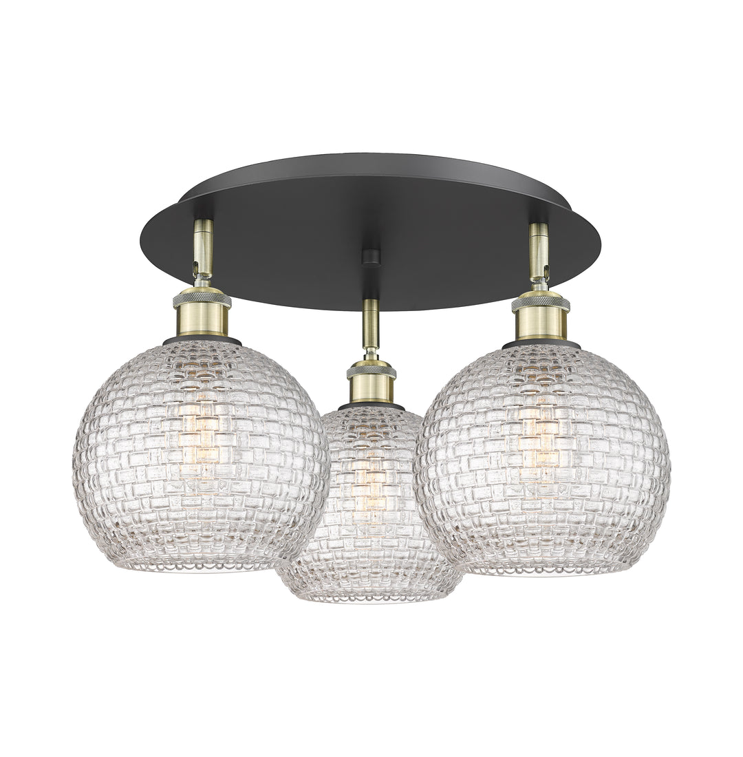 Innovations Lighting Athens 8" Flush Mount Ceiling Flush Mounts Innovations Lighting Black Antique Brass Clear Basket Weave ; Glass Type: Clear Basket Weave 