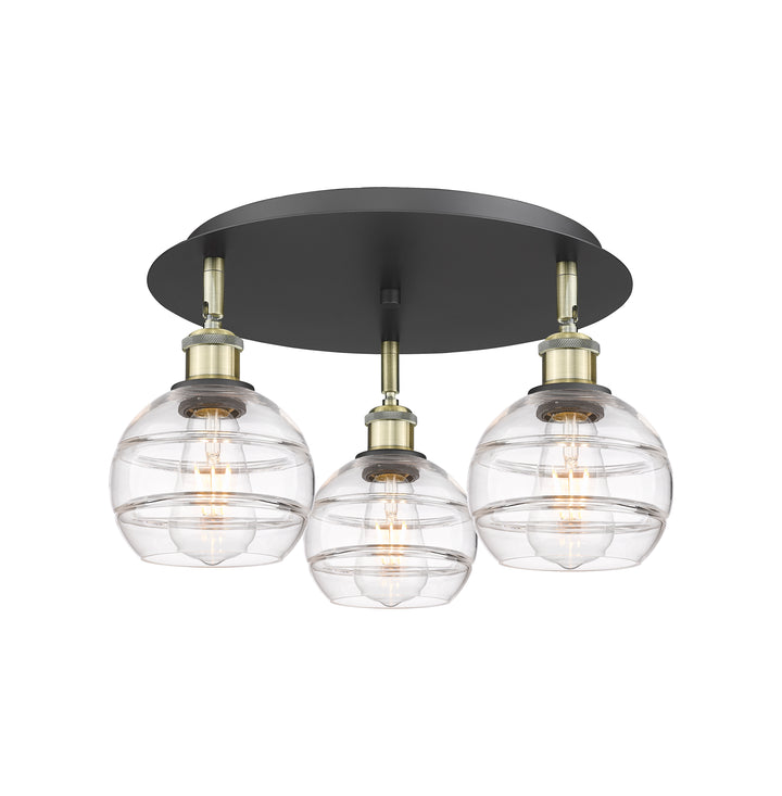 Innovations Lighting Rochester 6" Flush Mount - Black Antique Brass Ceiling Flush Mounts Innovations Lighting Clear ; Glass Type: Clear  