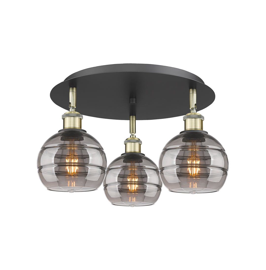 Innovations Lighting Rochester 6" Flush Mount - Black Antique Brass Ceiling Flush Mounts Innovations Lighting Light Smoke ; Glass Type: Smoked  