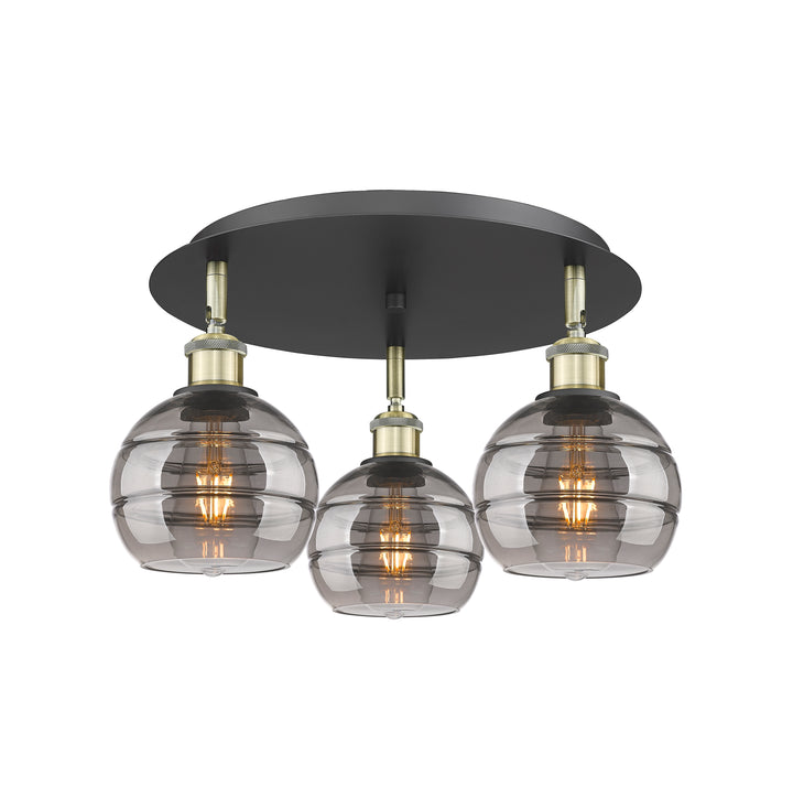 Innovations Lighting Rochester 6" Flush Mount - Black Antique Brass Ceiling Flush Mounts Innovations Lighting Light Smoke ; Glass Type: Smoked  