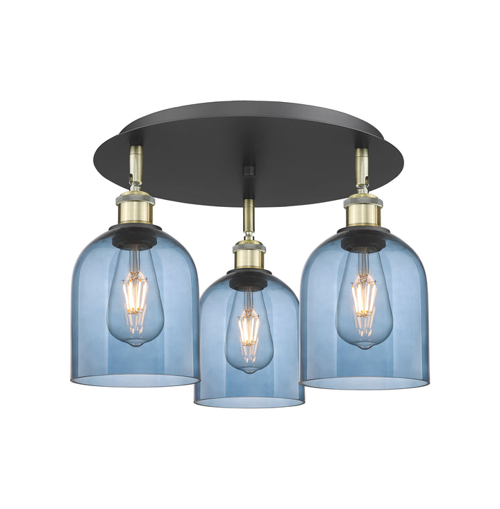 Innovations Lighting Bella 6" Flush Mount Ceiling Flush Mounts Innovations Lighting Black Antique Brass Blue  ; Glass Type: Blue 