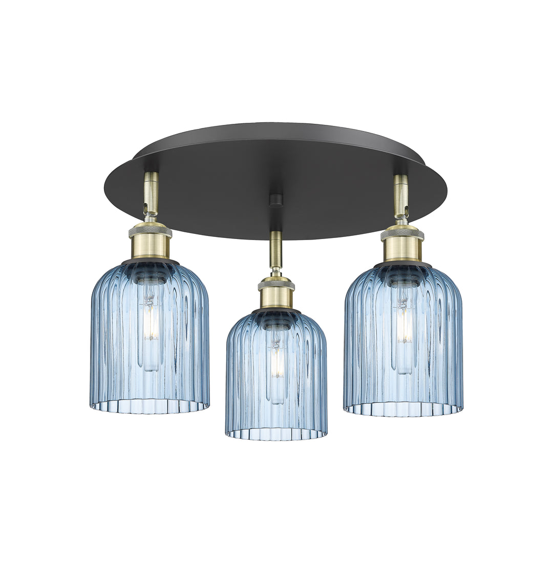 Innovations Lighting Bridal Veil 5" Flush Mount Ceiling Flush Mounts Innovations Lighting Black Antique Brass Princess Blue ; Glass Type: Princess Blue; Ribbed 