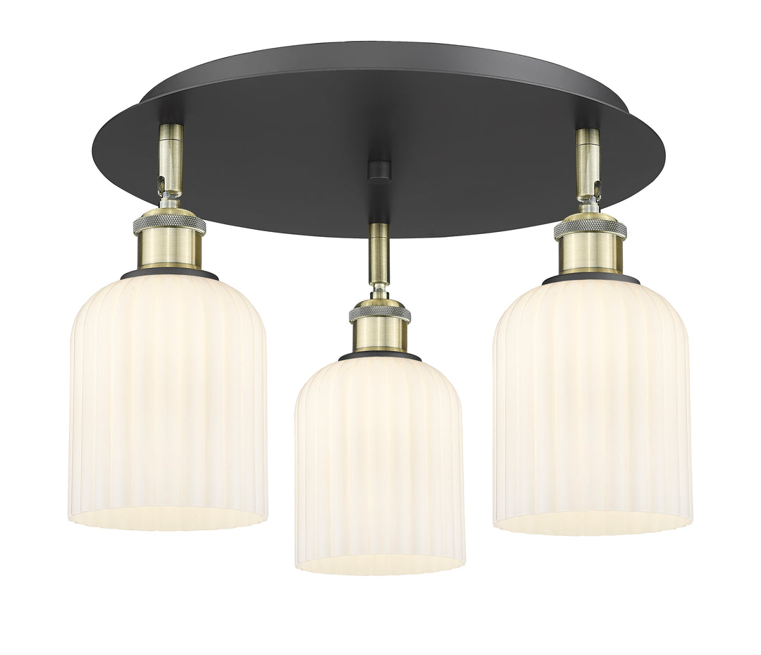 Innovations Lighting Bridal Veil 5" Flush Mount Ceiling Flush Mounts Innovations Lighting Black Antique Brass Gloss White ; Glass Type: Gloss White; Ribbed 