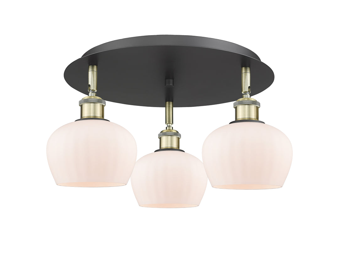 Innovations Lighting Fenton 6.5" Flush Mount - Black Antique Brass Ceiling Flush Mounts Innovations Lighting Matte White ; Glass Type: White; Ribbed  