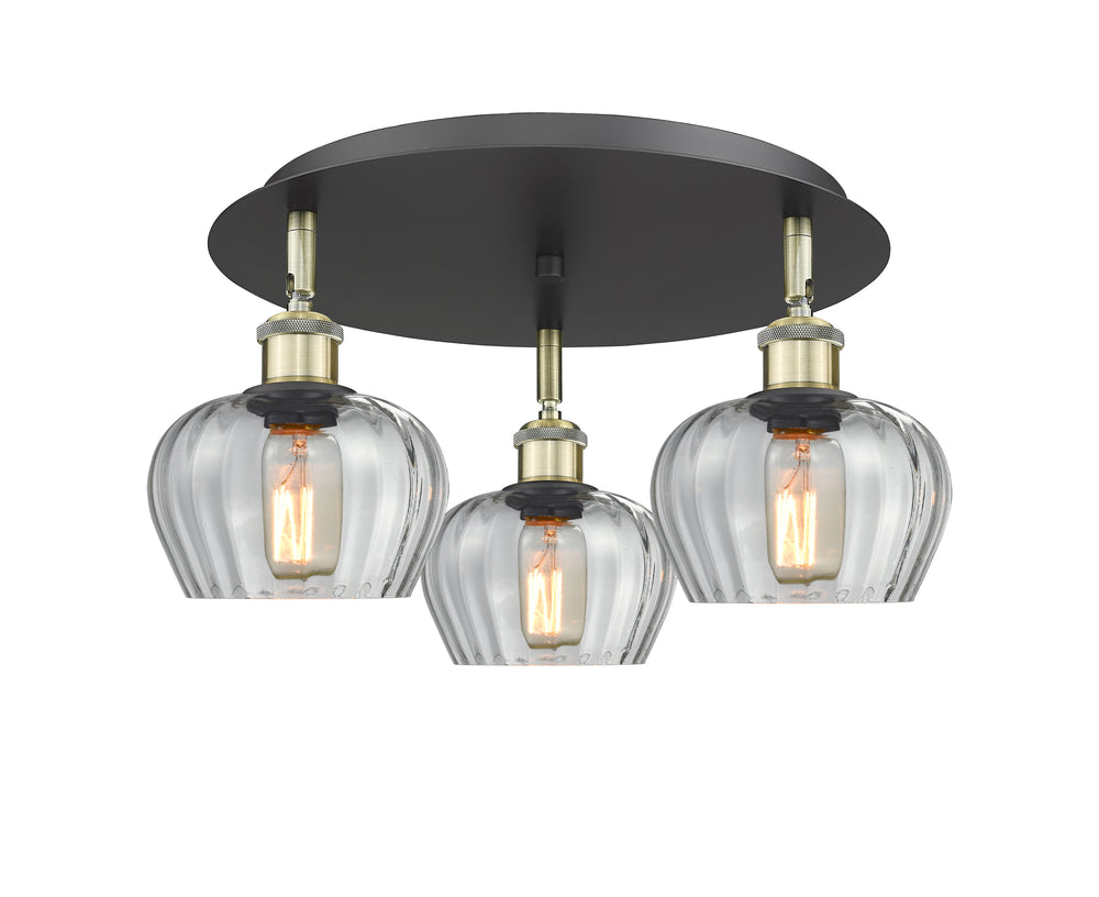 Innovations Lighting Fenton 6.5" Flush Mount - Black Antique Brass Ceiling Flush Mounts Innovations Lighting Clear ; Glass Type: Transparent; Ribbed  