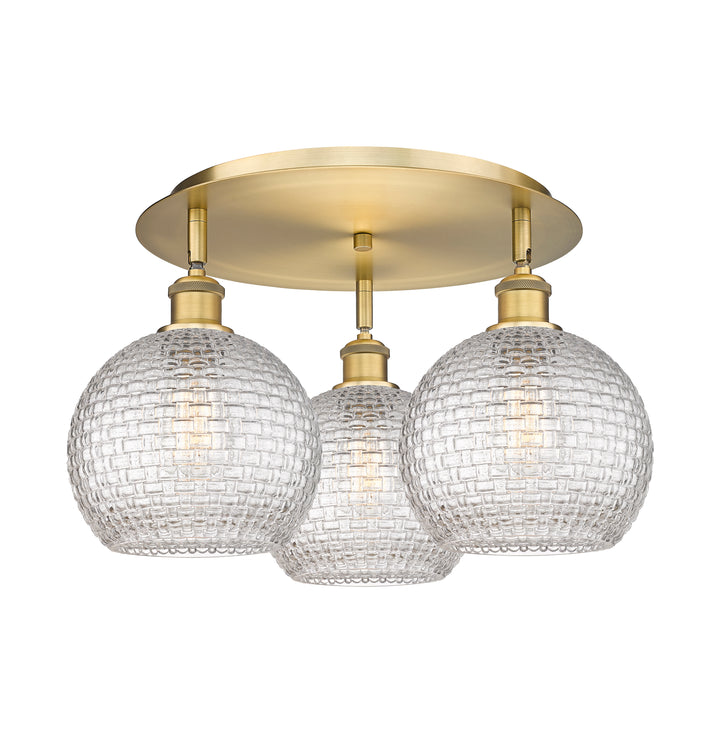 Innovations Lighting Athens 8" Flush Mount Ceiling Flush Mounts Innovations Lighting Brushed Brass Clear Basket Weave ; Glass Type: Clear Basket Weave 