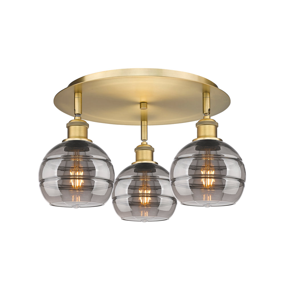 Innovations Lighting Rochester 6" Flush Mount - Brushed Brass Ceiling Flush Mounts Innovations Lighting Light Smoke ; Glass Type: Smoked  