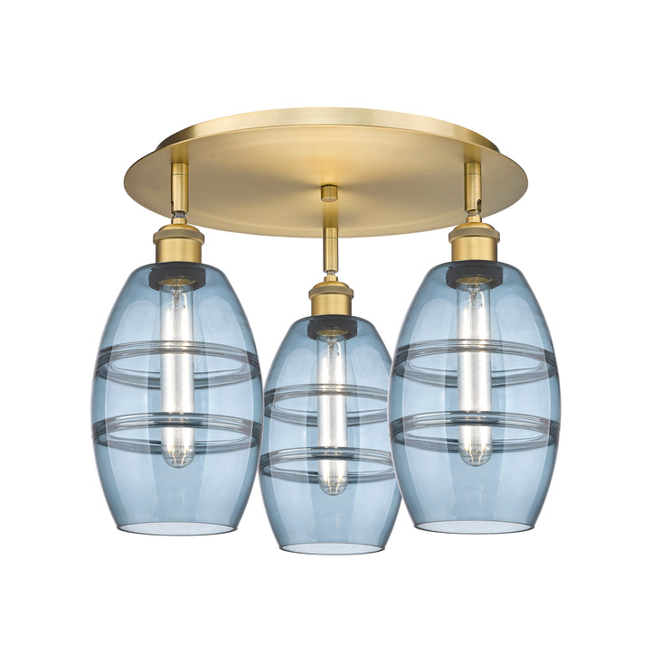 Innovations Lighting Vaz 6" Flush Mount - Brushed Brass Ceiling Flush Mounts Innovations Lighting Blue  ; Glass Type: Blue  