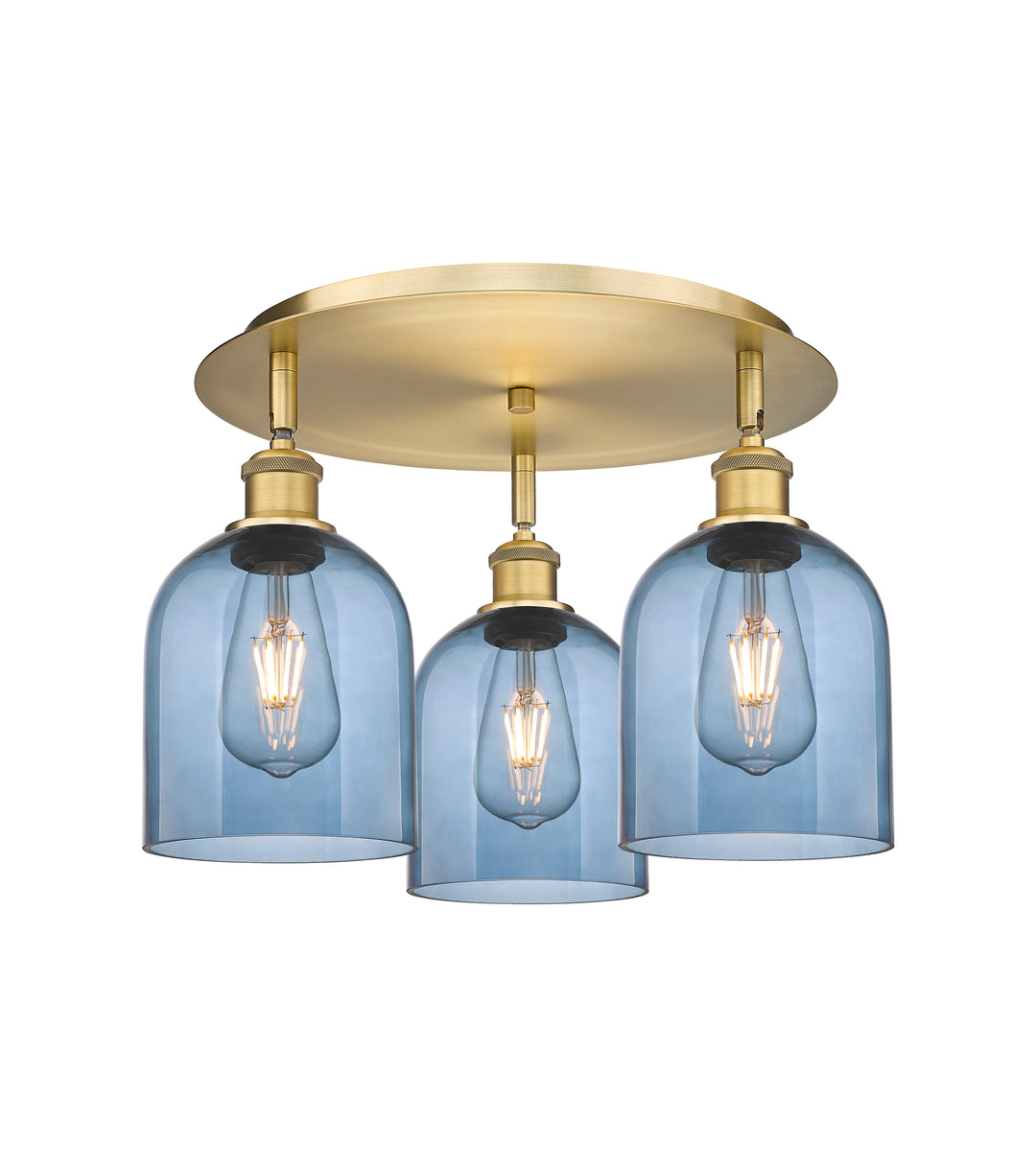 Innovations Lighting Bella 6" Flush Mount Ceiling Flush Mounts Innovations Lighting Brushed Brass Blue  ; Glass Type: Blue 