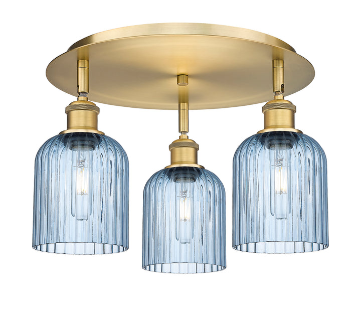 Innovations Lighting Bridal Veil 5" Flush Mount Ceiling Flush Mounts Innovations Lighting Brushed Brass Princess Blue ; Glass Type: Princess Blue; Ribbed 