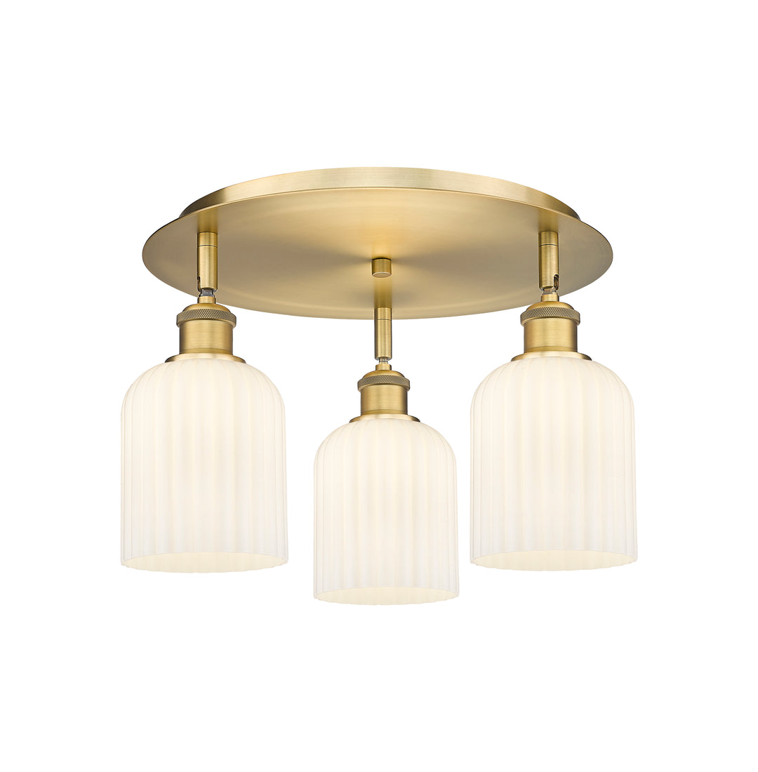 Innovations Lighting Bridal Veil 5" Flush Mount Ceiling Flush Mounts Innovations Lighting Brushed Brass Gloss White ; Glass Type: Gloss White; Ribbed 