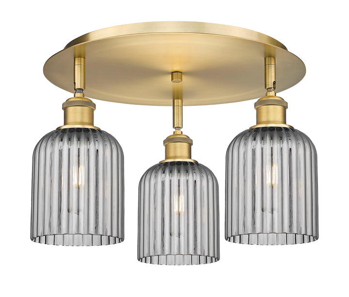 Innovations Lighting Bridal Veil 5" Flush Mount Ceiling Flush Mounts Innovations Lighting Brushed Brass Light Smoke ; Glass Type: Light Smoke; Ribbed 