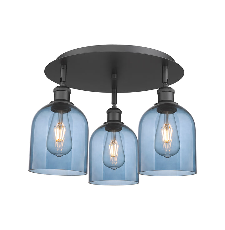 Innovations Lighting Bella 6" Flush Mount Ceiling Flush Mounts Innovations Lighting Matte Black Blue  ; Glass Type: Blue 