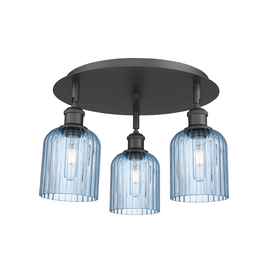 Innovations Lighting Bridal Veil 5" Flush Mount Ceiling Flush Mounts Innovations Lighting Matte Black Princess Blue ; Glass Type: Princess Blue; Ribbed 