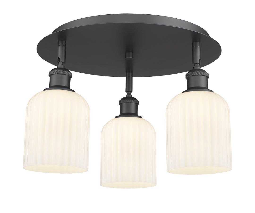 Innovations Lighting Bridal Veil 5" Flush Mount Ceiling Flush Mounts Innovations Lighting Matte Black Gloss White ; Glass Type: Gloss White; Ribbed 