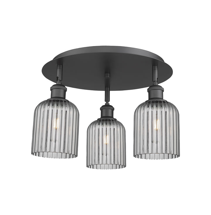 Innovations Lighting Bridal Veil 5" Flush Mount Ceiling Flush Mounts Innovations Lighting Matte Black Light Smoke ; Glass Type: Light Smoke; Ribbed 