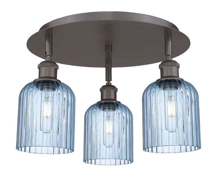 Innovations Lighting Bridal Veil 5" Flush Mount Ceiling Flush Mounts Innovations Lighting Oil Rubbed Bronze Princess Blue ; Glass Type: Princess Blue; Ribbed 