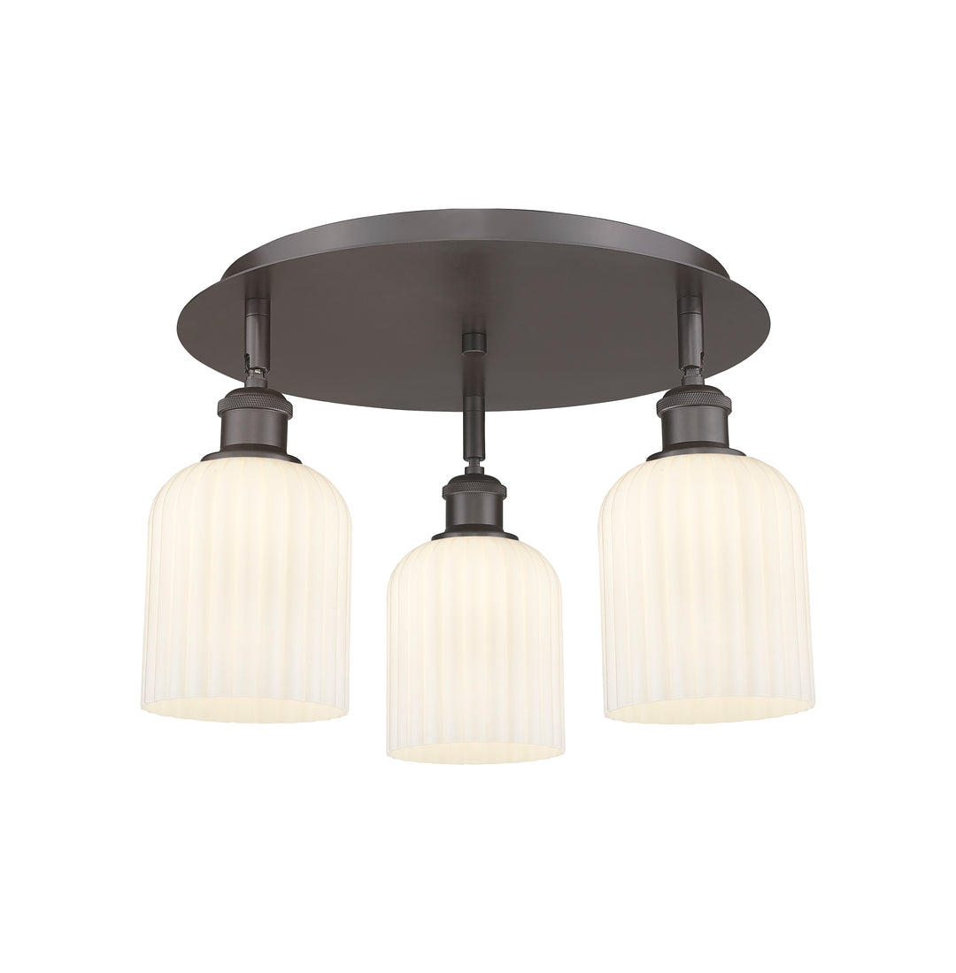 Innovations Lighting Bridal Veil 5" Flush Mount Ceiling Flush Mounts Innovations Lighting Oil Rubbed Bronze Gloss White ; Glass Type: Gloss White; Ribbed 