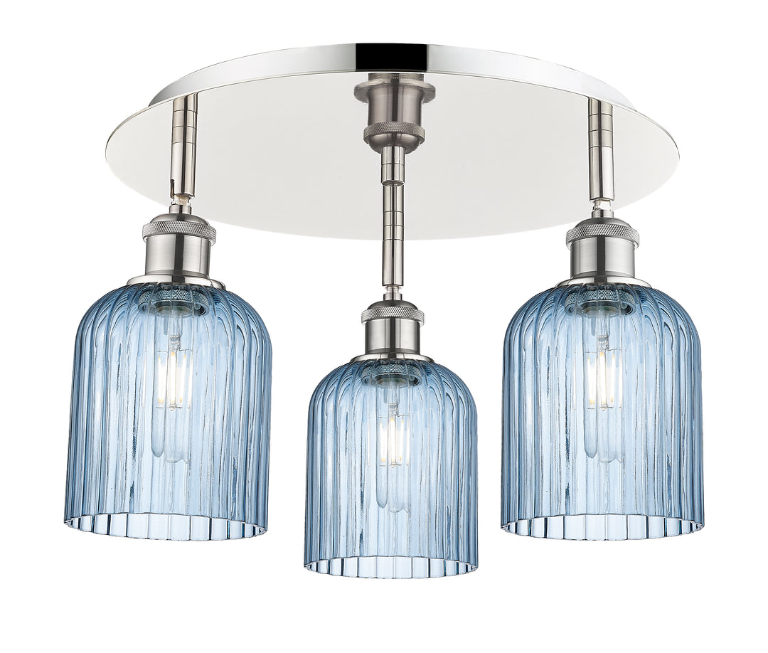 Innovations Lighting Bridal Veil 5" Flush Mount Ceiling Flush Mounts Innovations Lighting Polished Nickel Princess Blue ; Glass Type: Princess Blue; Ribbed 