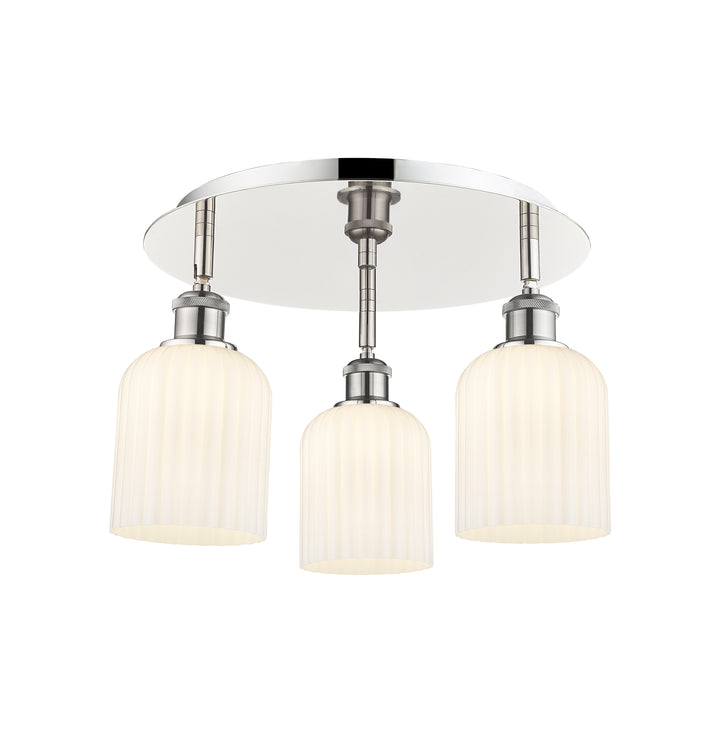 Innovations Lighting Bridal Veil 5" Flush Mount Ceiling Flush Mounts Innovations Lighting Polished Nickel Gloss White ; Glass Type: Gloss White; Ribbed 