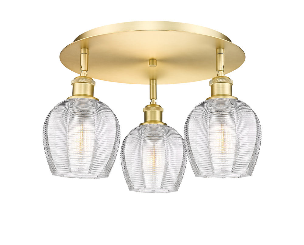 Innovations Lighting Norfolk 6" Flush Mount - Satin Gold Ceiling Flush Mounts Innovations Lighting Clear ; Glass Type: Clear  